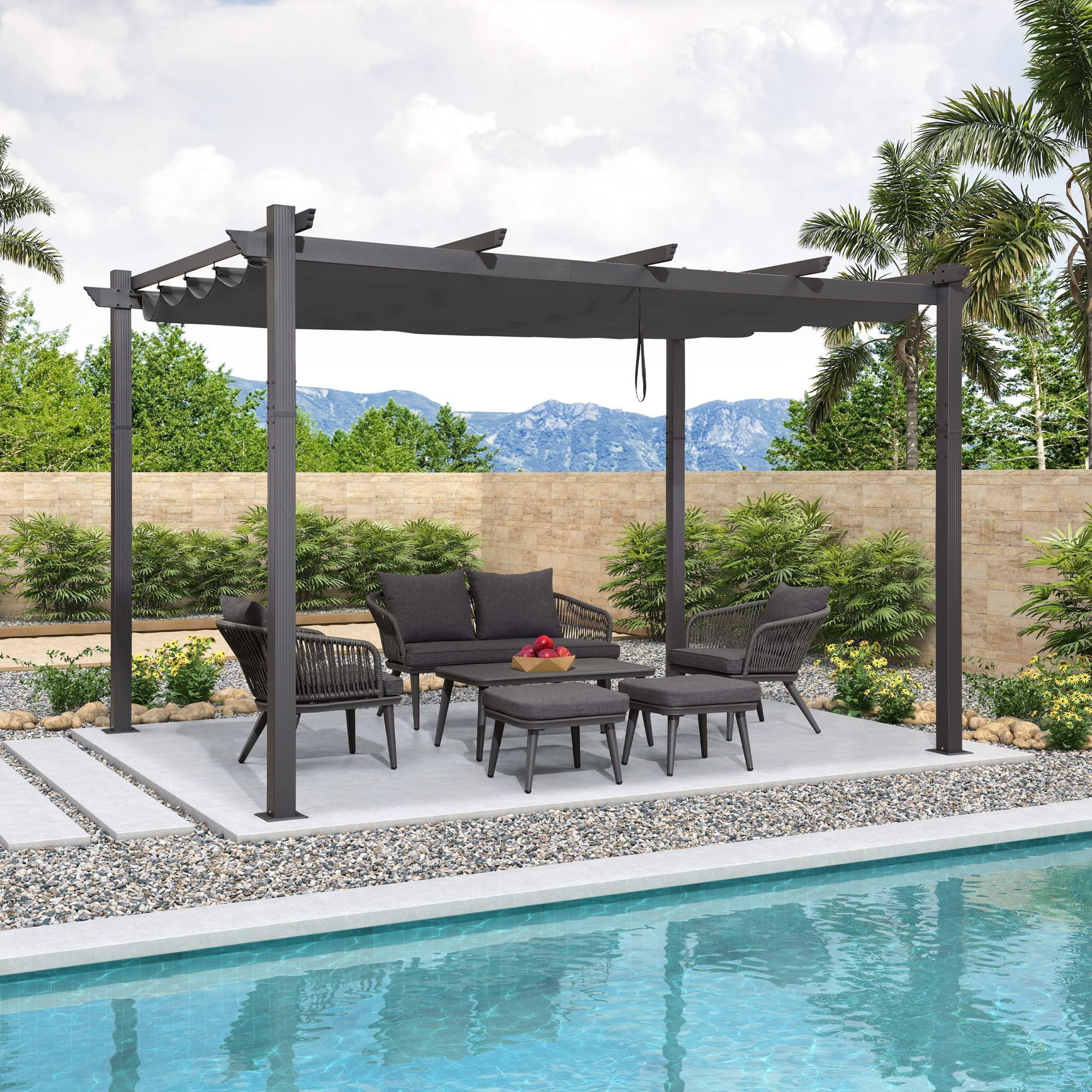 PURPLE LEAF Outdoor Pergola with Retractable Canopy Aluminum Shelter for Porch Garden  Beach Shade Pavilion Pergola Modern Backyard Deck - Image 123