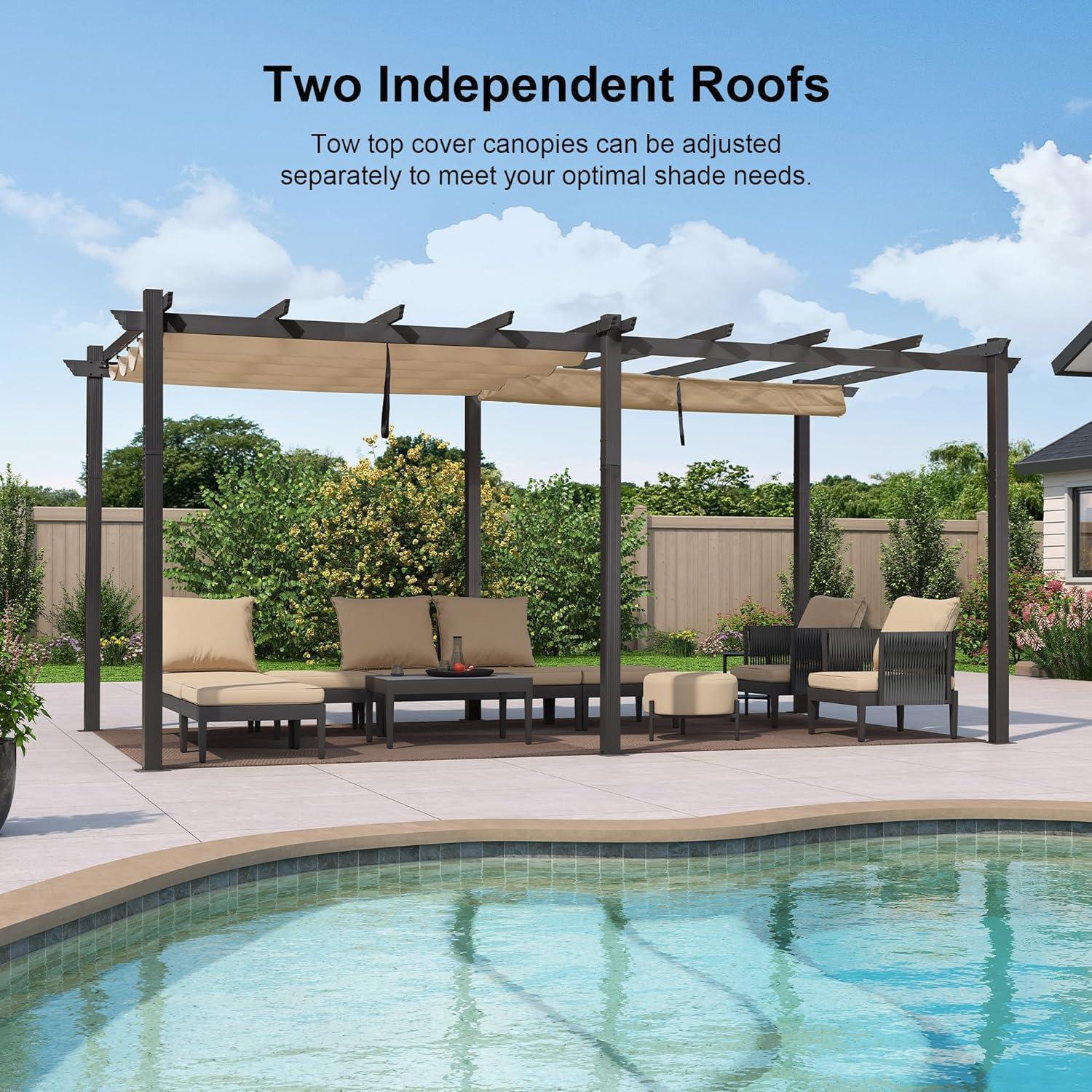 PURPLE LEAF Outdoor Pergola with Retractable Canopy Aluminum Shelter for Porch Garden  Beach Shade Pavilion Pergola Modern Backyard Deck - Image 162