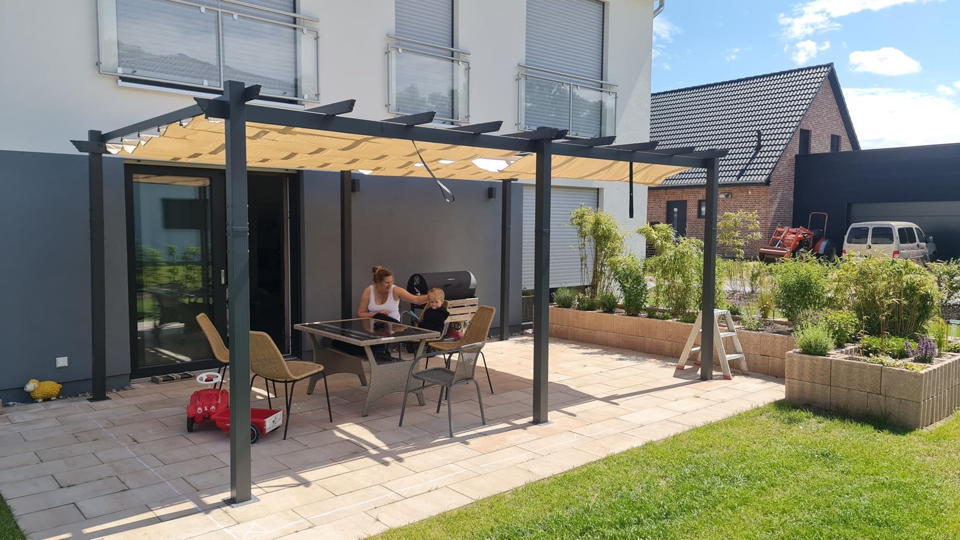 PURPLE LEAF Outdoor Pergola with Retractable Canopy Aluminum Shelter for Porch Garden  Beach Shade Pavilion Pergola Modern Backyard Deck - Image 175
