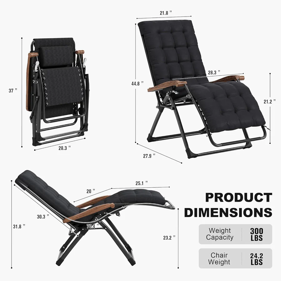 PURPLE LEAF Outdoor Reclining Chair Patio Zero Gravity Chaise Lounge Folding Chair with Removable Cushion Adjustable Headrest for Lawn Camping Beach Pool - Image 13