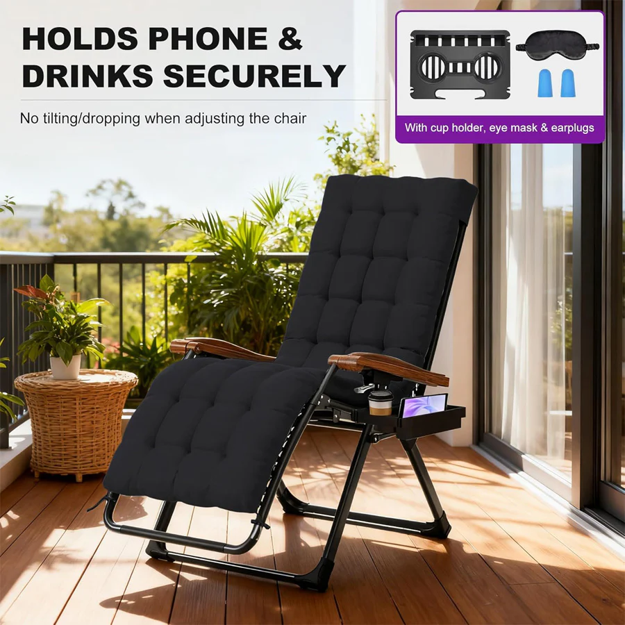 PURPLE LEAF Outdoor Reclining Chair Patio Zero Gravity Chaise Lounge Folding Chair with Removable Cushion Adjustable Headrest for Lawn Camping Beach Pool - Image 15