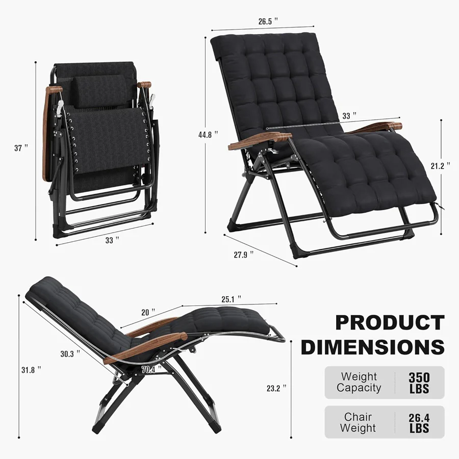 PURPLE LEAF Outdoor Reclining Chair Patio Zero Gravity Chaise Lounge Folding Chair with Removable Cushion Adjustable Headrest for Lawn Camping Beach Pool - Image 18