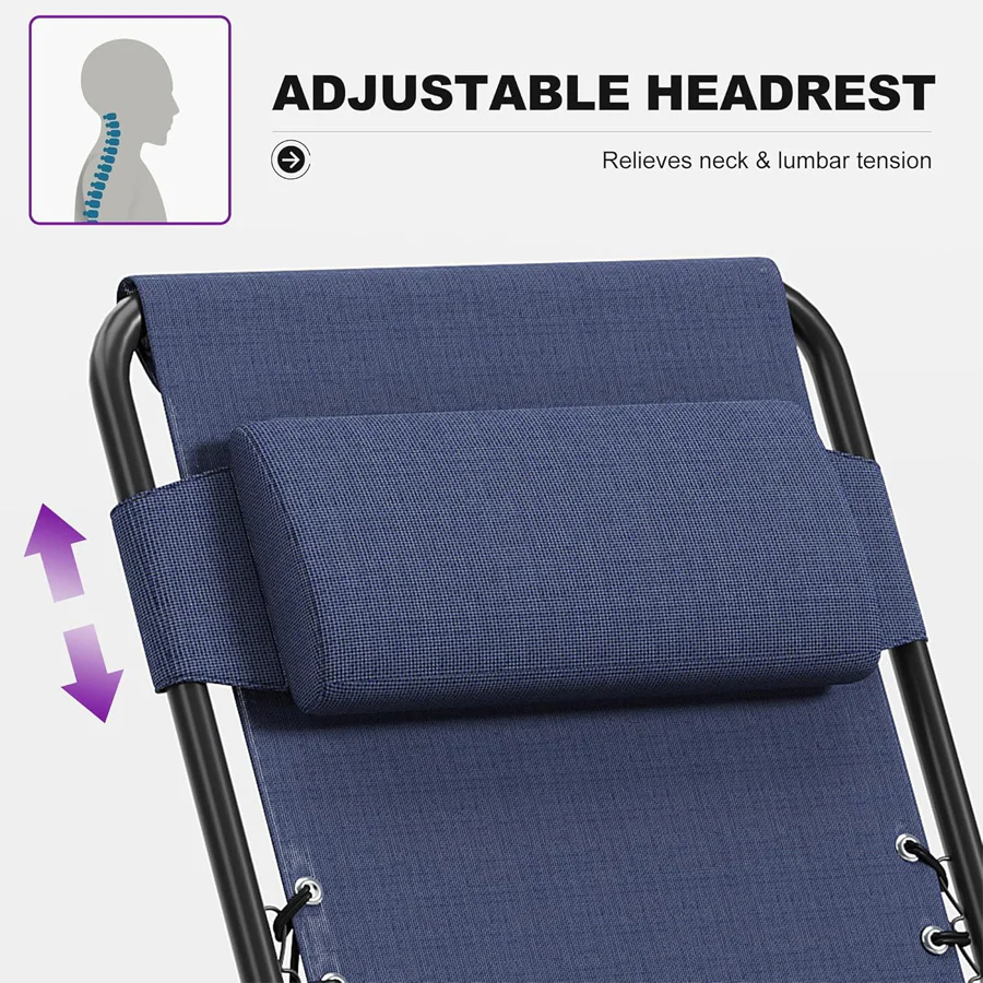 PURPLE LEAF Outdoor Reclining Chair Patio Zero Gravity Chaise Lounge Folding Chair with Removable Cushion Adjustable Headrest for Lawn Camping Beach Pool - Image 23