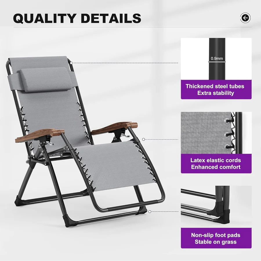 PURPLE LEAF Outdoor Reclining Chair Patio Zero Gravity Chaise Lounge Folding Chair with Removable Cushion Adjustable Headrest for Lawn Camping Beach Pool - Image 50