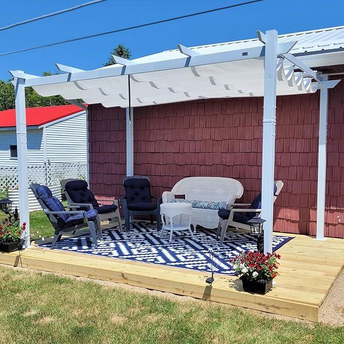 PURPLE LEAF Outdoor Retractable Pergola with Double Sun Shade Canopy White Heavy-Duty Aluminum Pergola Patio Modern Pergola for Garden Deck Backyard - Image 74