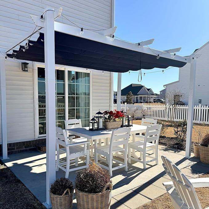 PURPLE LEAF Outdoor Retractable Pergola with Double Sun Shade Canopy White Heavy-Duty Aluminum Pergola Patio Modern Pergola for Garden Deck Backyard - Image 75