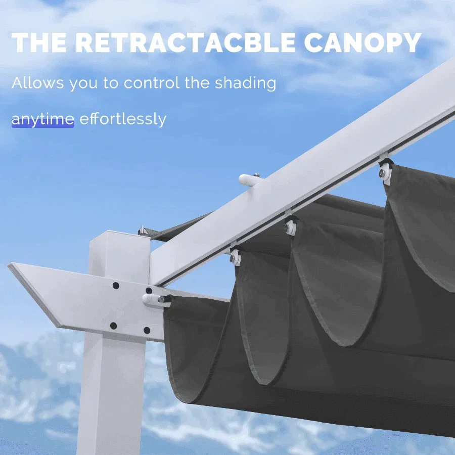 PURPLE LEAF Outdoor Retractable Pergola with Double Sun Shade Canopy White Heavy-Duty Aluminum Pergola Patio Modern Pergola for Garden Deck Backyard - Image 13