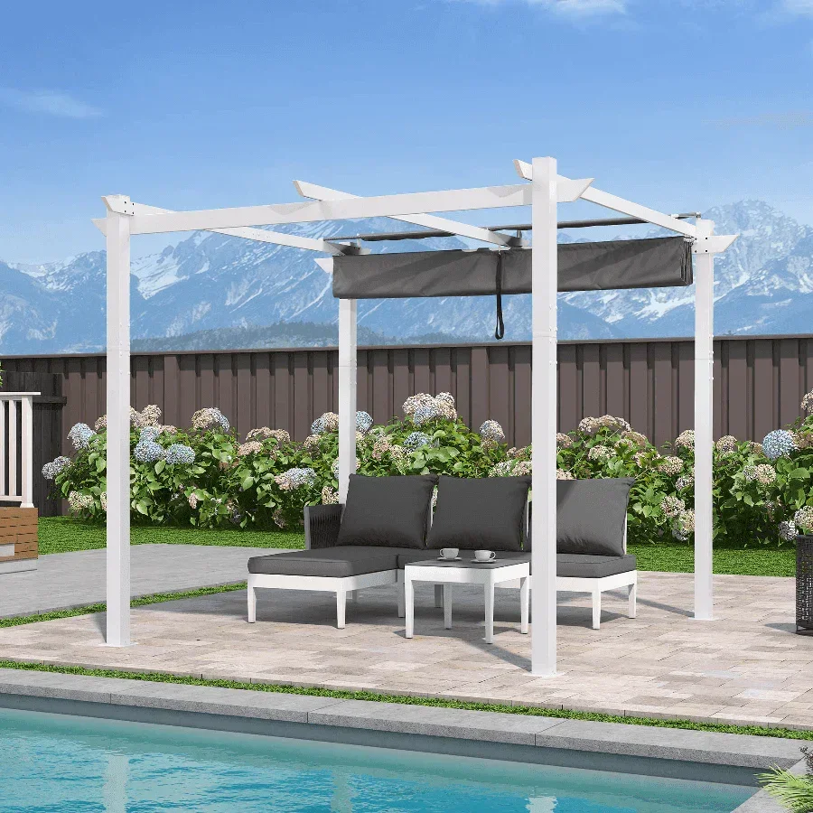 PURPLE LEAF Outdoor Retractable Pergola with Double Sun Shade Canopy White Heavy-Duty Aluminum Pergola Patio Modern Pergola for Garden Deck Backyard - Image 16