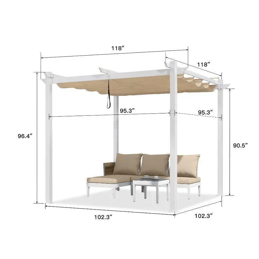 PURPLE LEAF Outdoor Retractable Pergola with Double Sun Shade Canopy White Heavy-Duty Aluminum Pergola Patio Modern Pergola for Garden Deck Backyard - Image 18
