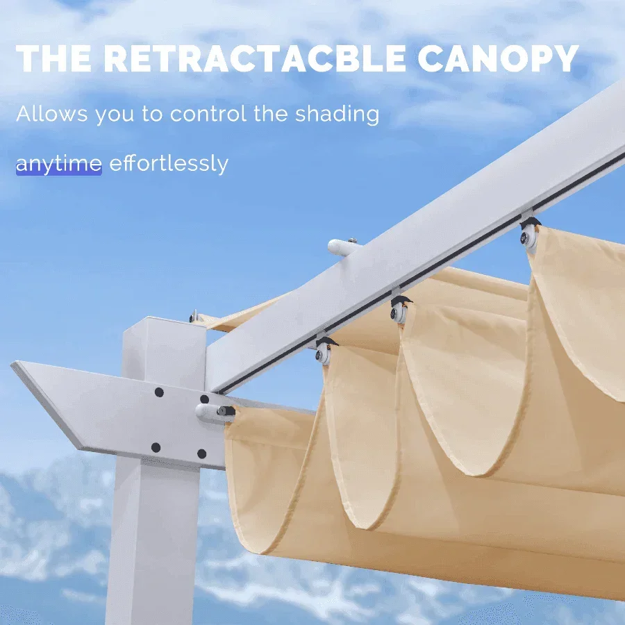 PURPLE LEAF Outdoor Retractable Pergola with Double Sun Shade Canopy White Heavy-Duty Aluminum Pergola Patio Modern Pergola for Garden Deck Backyard - Image 21