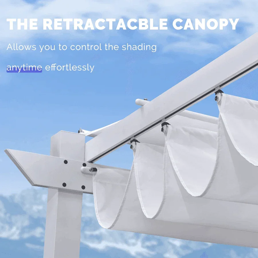 PURPLE LEAF Outdoor Retractable Pergola with Double Sun Shade Canopy White Heavy-Duty Aluminum Pergola Patio Modern Pergola for Garden Deck Backyard - Image 37