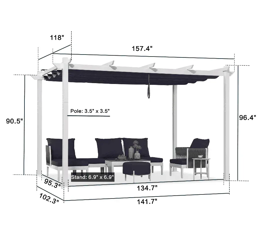 PURPLE LEAF Outdoor Retractable Pergola with Double Sun Shade Canopy White Heavy-Duty Aluminum Pergola Patio Modern Pergola for Garden Deck Backyard - Image 57