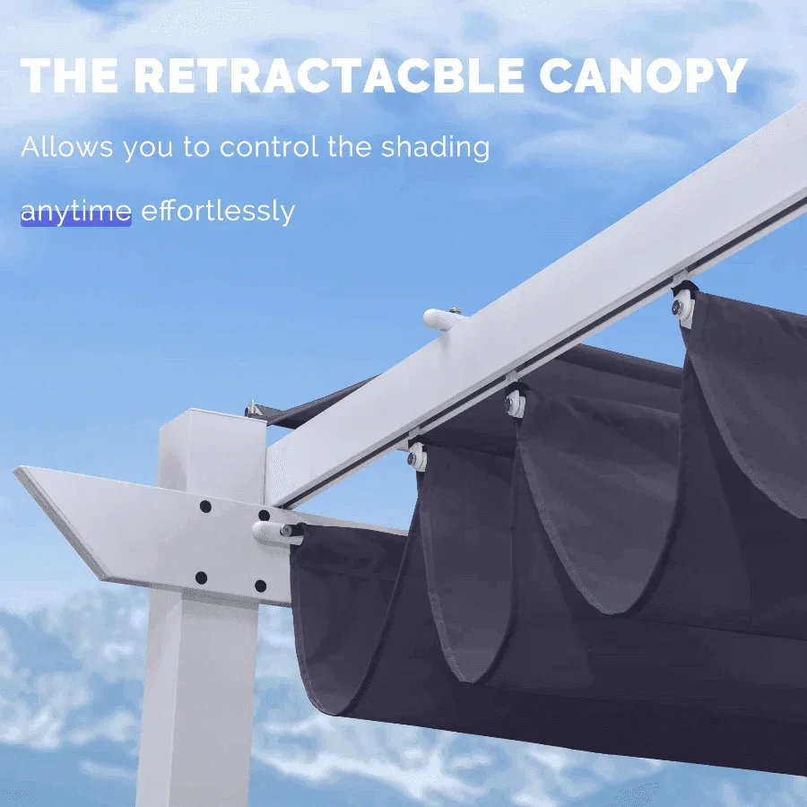PURPLE LEAF Outdoor Retractable Pergola with Double Sun Shade Canopy White Heavy-Duty Aluminum Pergola Patio Modern Pergola for Garden Deck Backyard - Image 59