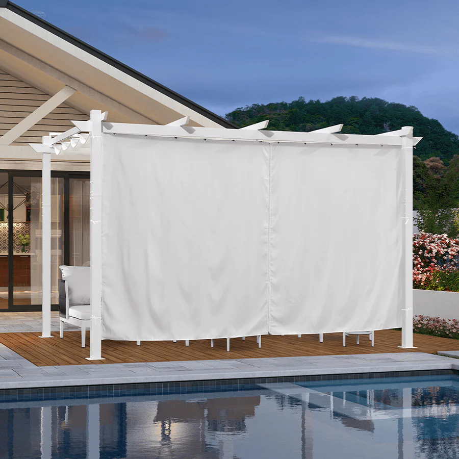 PURPLE LEAF Outdoor Retractable Pergola with Double Sun Shade Canopy White Heavy-Duty Aluminum Pergola Patio Modern Pergola With Curtains - Image 67