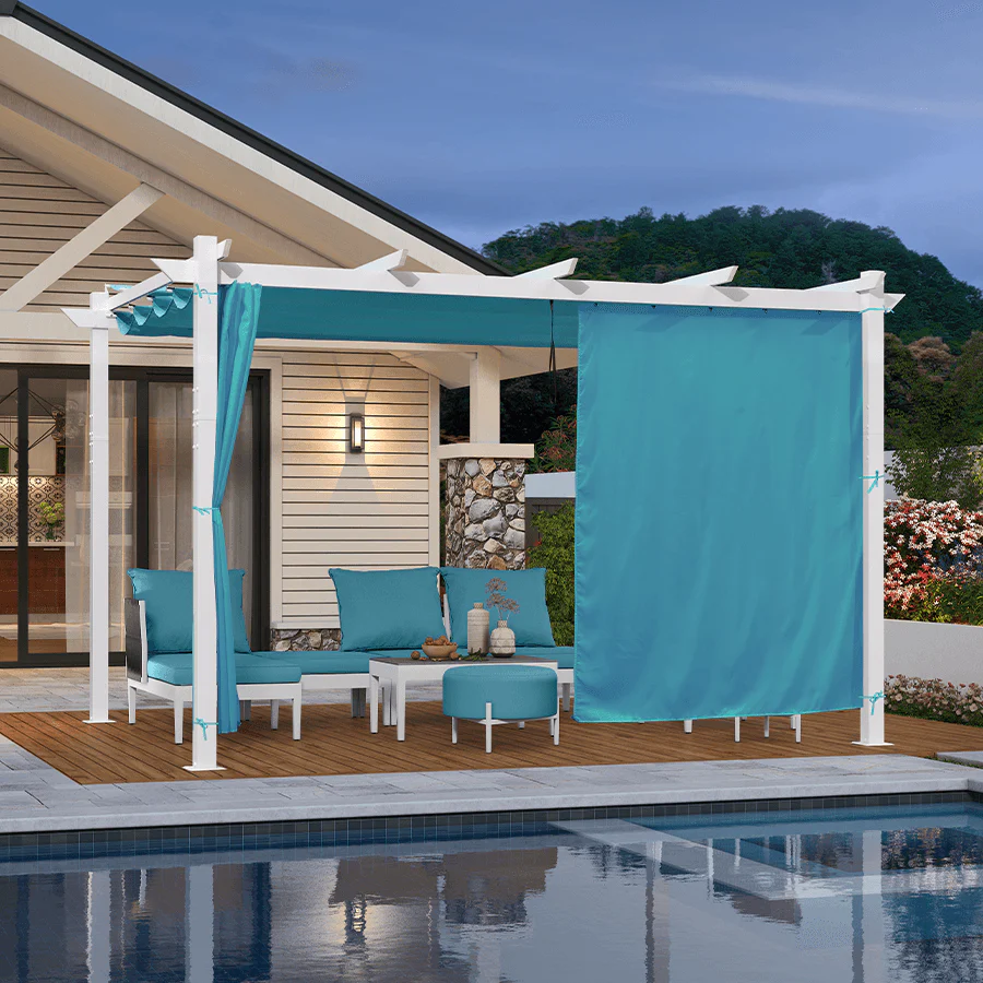 PURPLE LEAF Outdoor Retractable Pergola with Double Sun Shade Canopy White Heavy-Duty Aluminum Pergola Patio Modern Pergola With Curtains - Image 73
