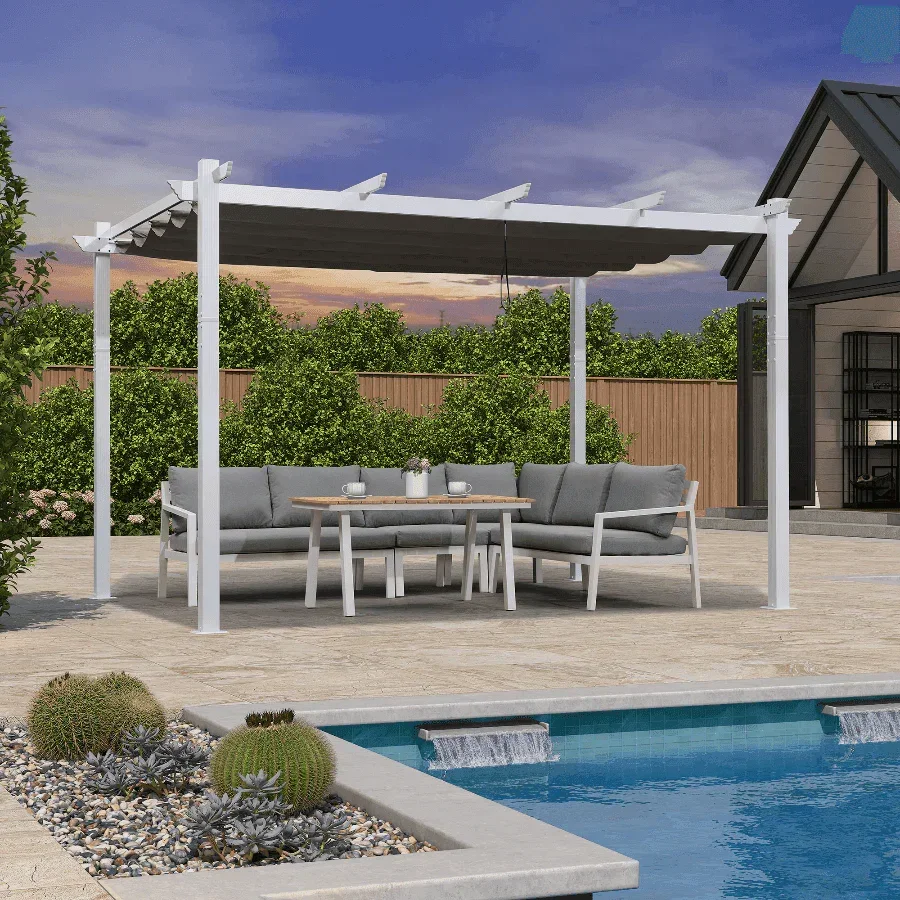 PURPLE LEAF Outdoor Retractable Pergola with Sun Shade Canopy Cover White Patio Metal Shelter for Garden Pavilion Grill Gazebo Grape Trellis Pergola - Image 35