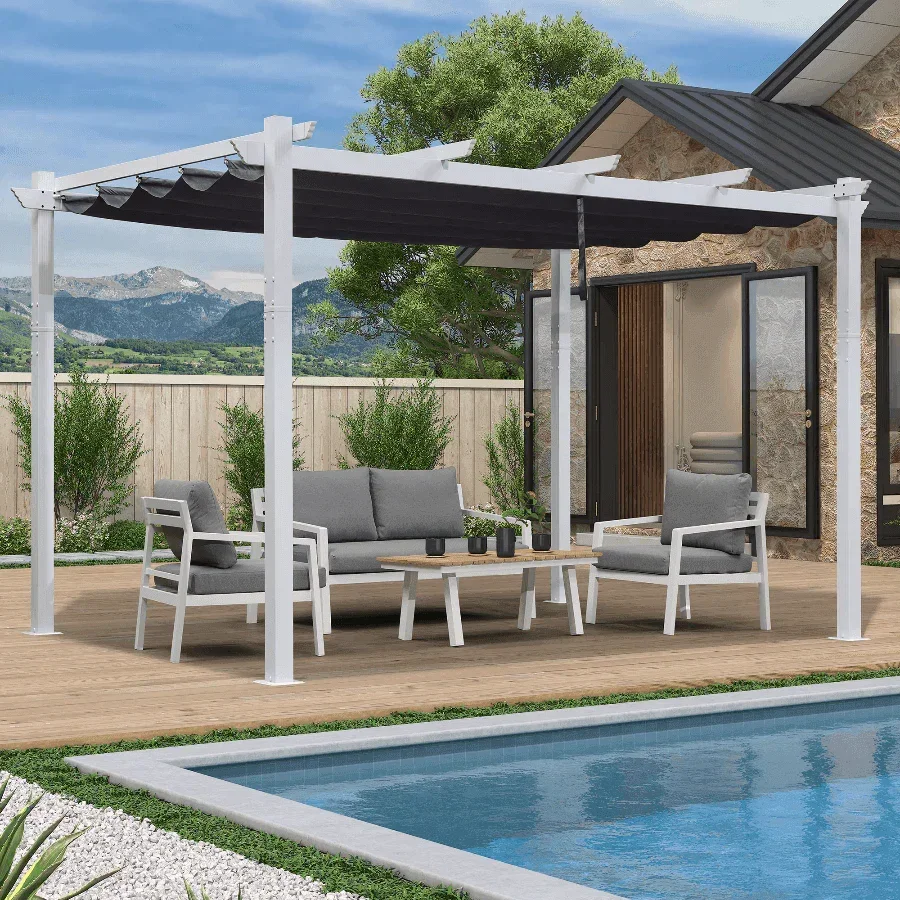 PURPLE LEAF Outdoor Retractable Pergola with Sun Shade Canopy Cover White Patio Metal Shelter for Garden Pavilion Grill Gazebo Grape Trellis Pergola - Image 41