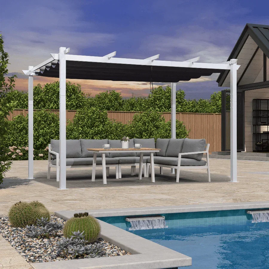 PURPLE LEAF Outdoor Retractable Pergola with Sun Shade Canopy Cover White Patio Metal Shelter for Garden Pavilion Grill Gazebo Grape Trellis Pergola - Image 49