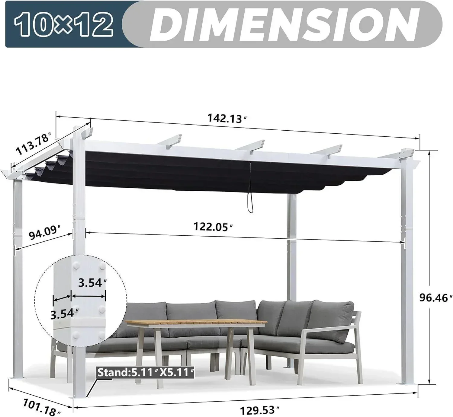 PURPLE LEAF Outdoor Retractable Pergola with Sun Shade Canopy Cover White Patio Metal Shelter for Garden Pavilion Grill Gazebo Grape Trellis Pergola - Image 88