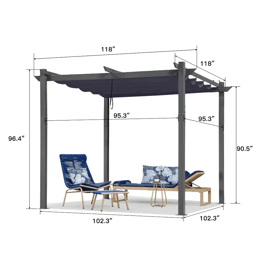 PURPLE LEAF Outdoor Retractable Pergola with Sun Shade Canopy Patio Aluminum Pergola for Garden - Image 131