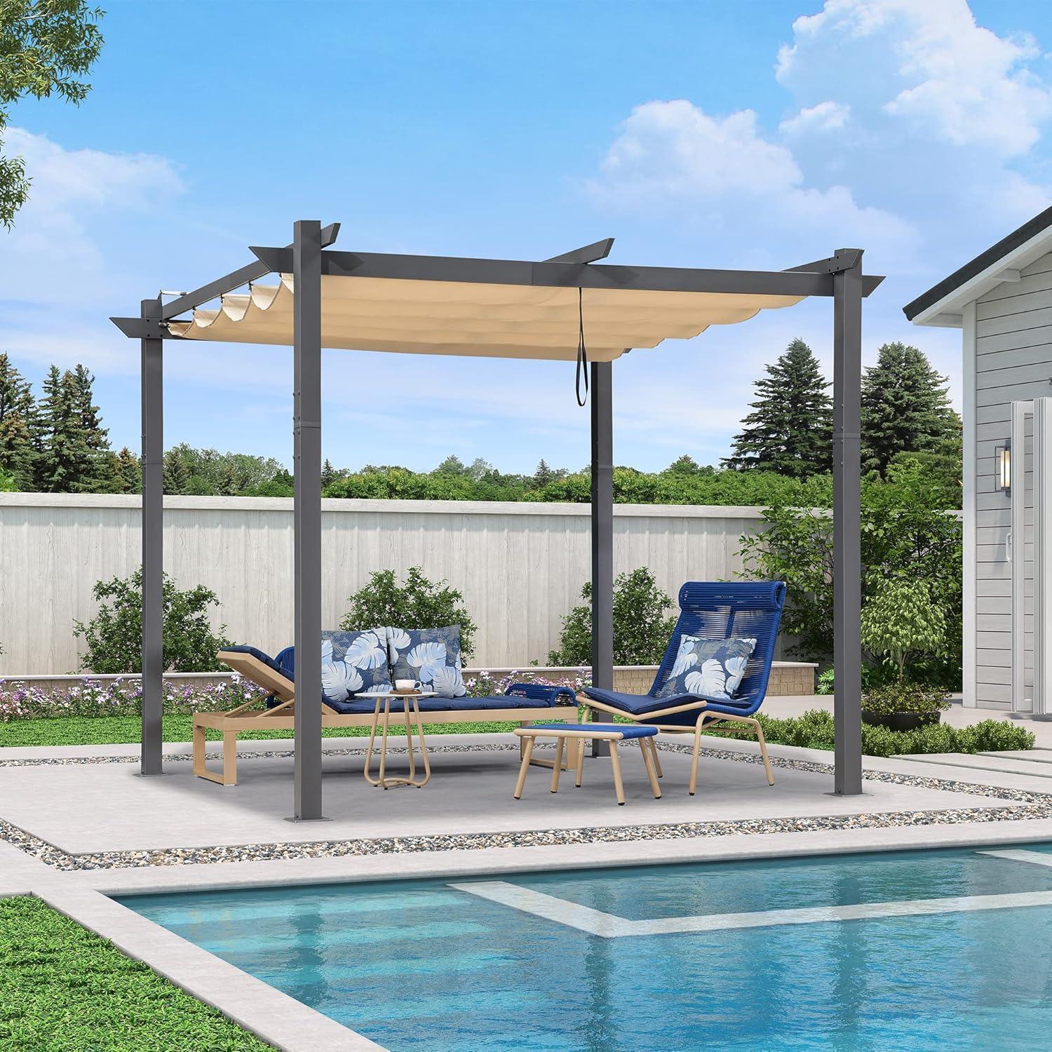 PURPLE LEAF Outdoor Retractable Pergola with Sun Shade Canopy Patio Aluminum Pergola for Garden - Image 118