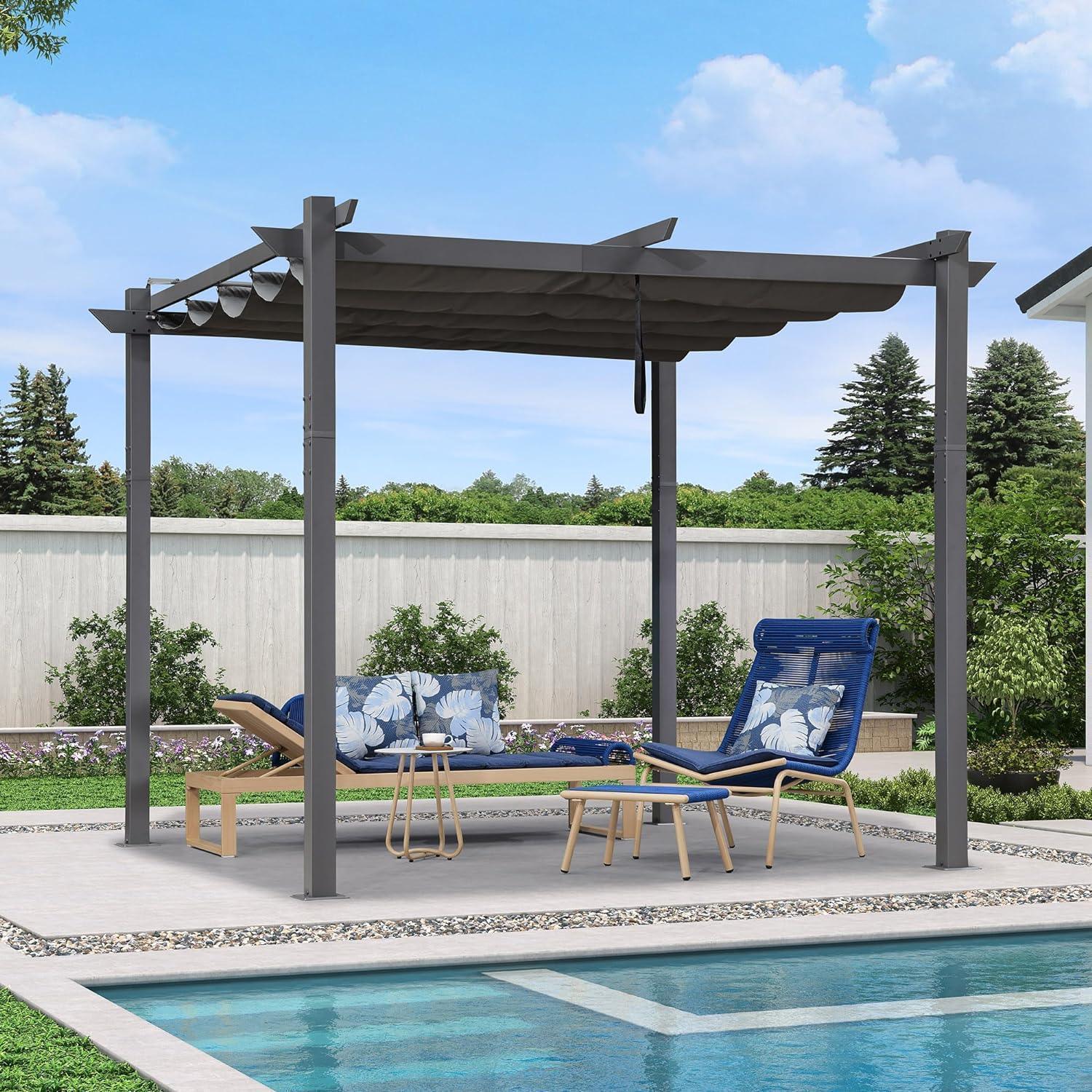 PURPLE LEAF Outdoor Retractable Pergola with Sun Shade Canopy Patio Aluminum Pergola for Garden - Image 127
