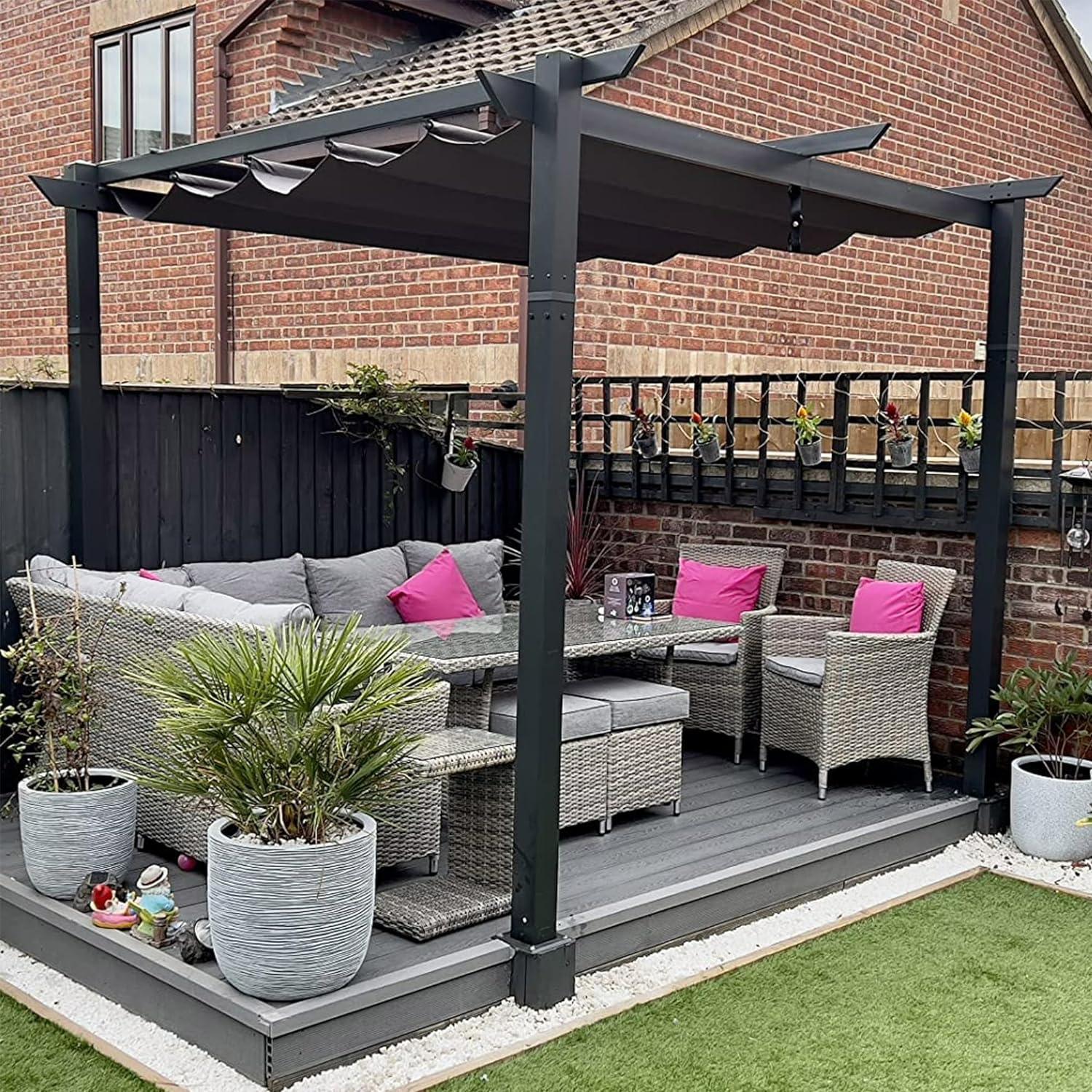 PURPLE LEAF Outdoor Retractable Pergola with Sun Shade Canopy Patio Aluminum Pergola for Garden - Image 3