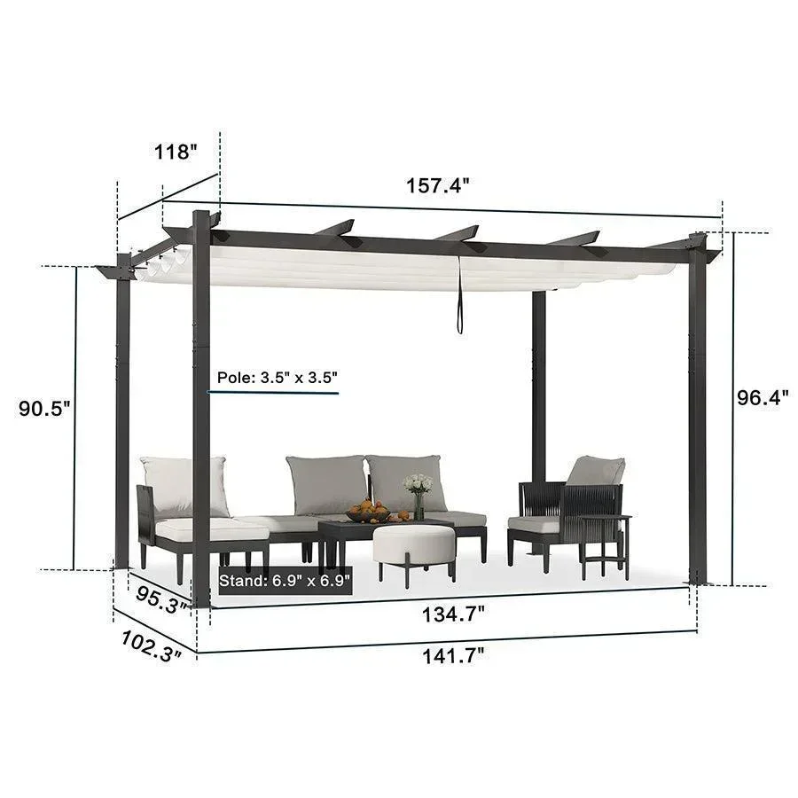 PURPLE LEAF Outdoor Retractable Pergola with Sun Shade Canopy Patio Aluminum Pergola for Garden - Image 97