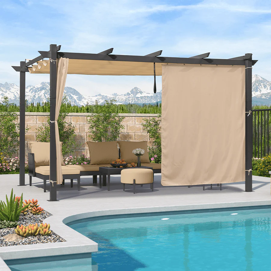 PURPLE LEAF Outdoor Retractable Pergola with Sun Shade Canopy Patio Aluminum Pergola With Curtains - Image 138