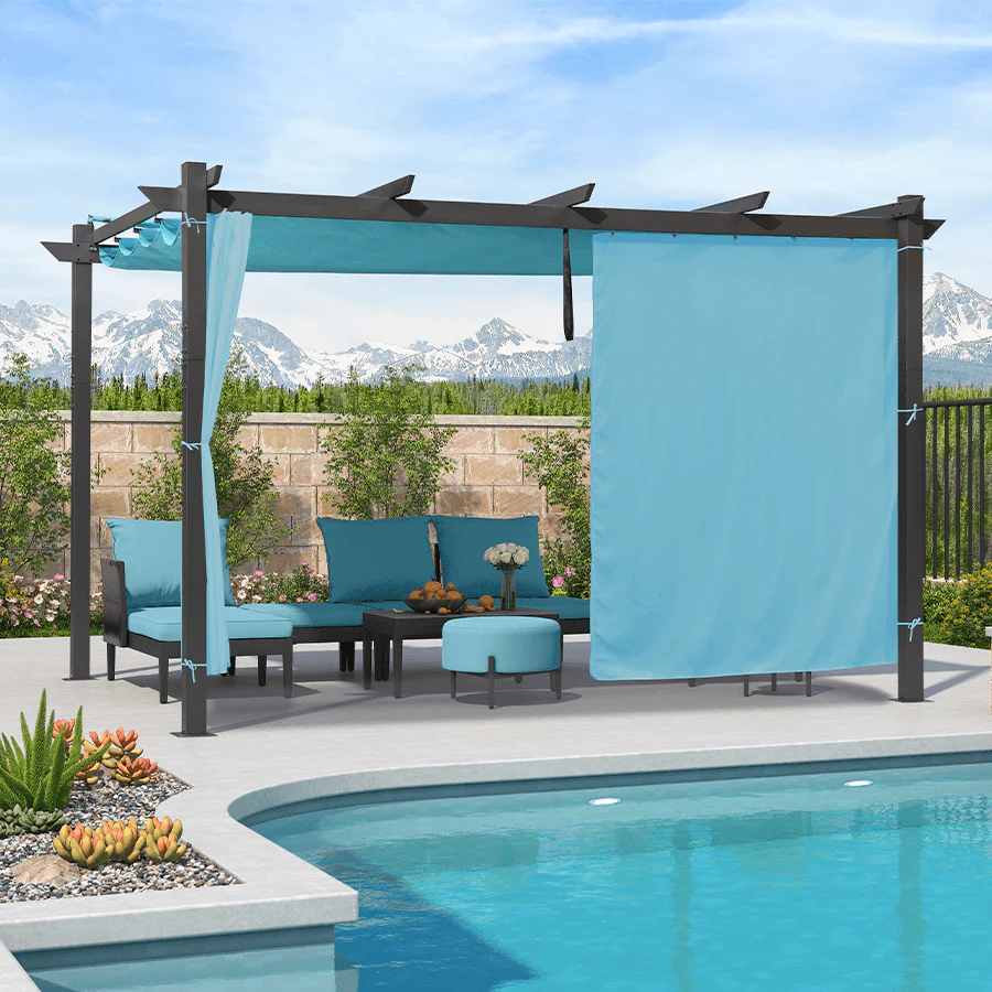 PURPLE LEAF Outdoor Retractable Pergola with Sun Shade Canopy Patio Aluminum Pergola With Curtains - Image 142