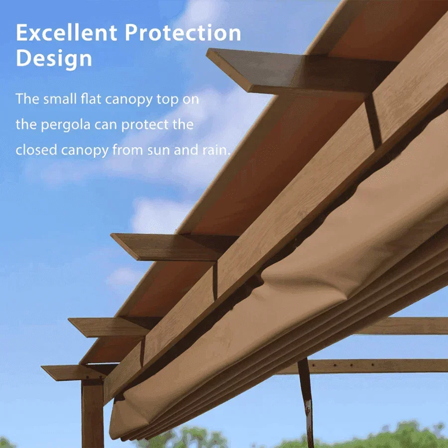 PURPLE LEAF Outdoor Retractable Pergola with Sun Shade Canopy Patio Metal Shelter for Garden Pavilion Natural Wood Grain Frame Grill Gazebo - Image 20