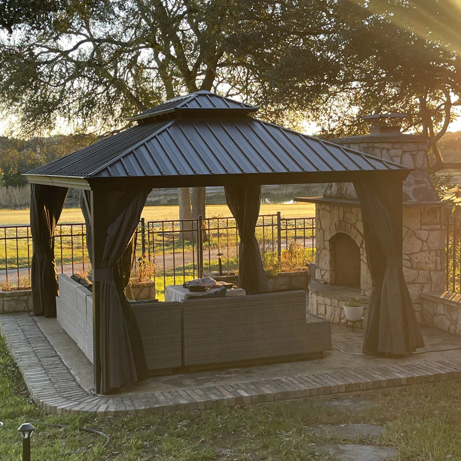 PURPLE LEAF Patio Gazebo for Backyard Grey Hardtop Galvanized Steel Roof Awning with String Lights-clear - Image 117