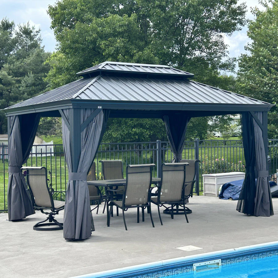 PURPLE LEAF Patio Gazebo for Backyard Grey Hardtop Galvanized Steel Roof Awning with String Lights-clear - Image 121