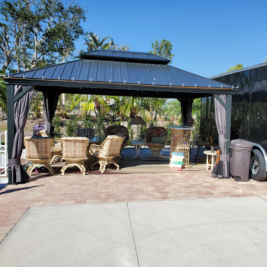 PURPLE LEAF Patio Gazebo for Backyard Grey Hardtop Galvanized Steel Roof Awning with String Lights-clear - Image 133