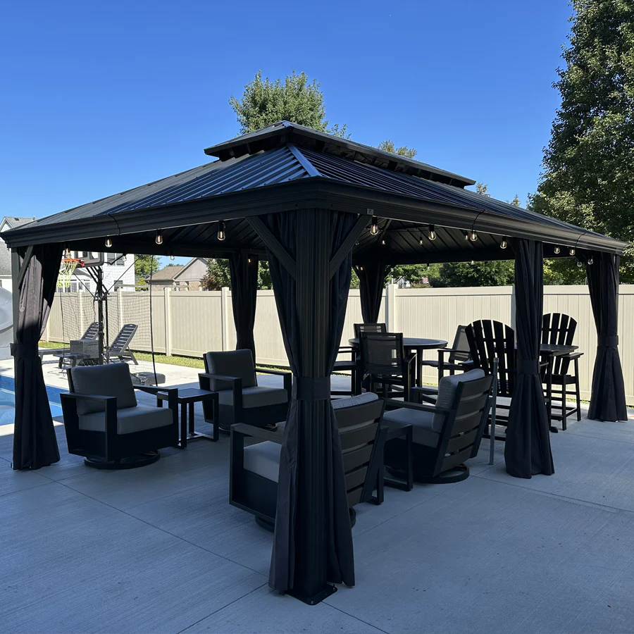 PURPLE LEAF Patio Gazebo for Backyard Grey Hardtop Galvanized Steel Roof Awning with String Lights-clear - Image 138