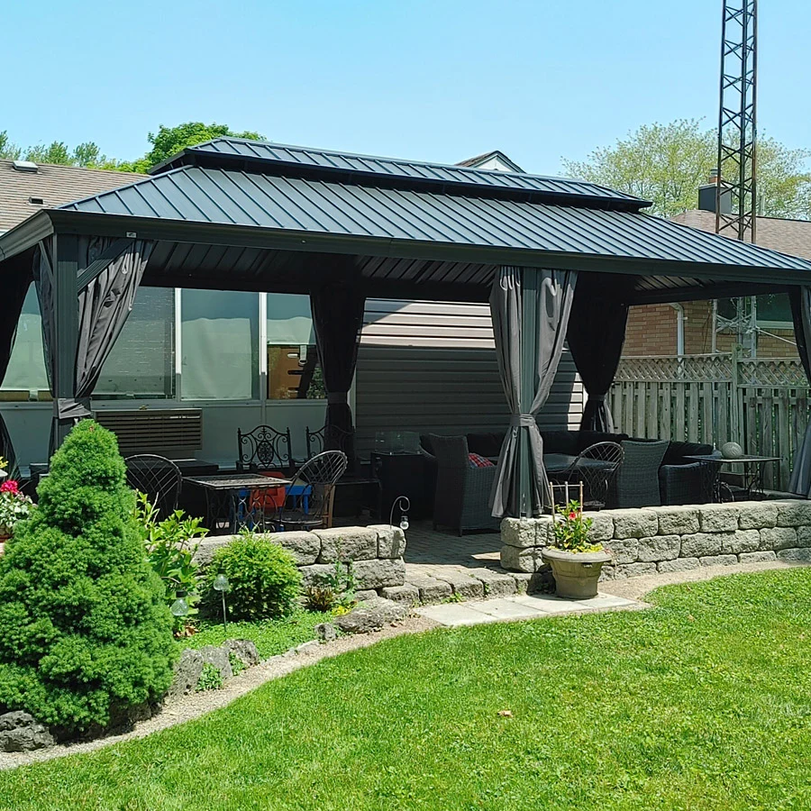 PURPLE LEAF Patio Gazebo for Backyard Grey Hardtop Galvanized Steel Roof Awning with String Lights-clear - Image 141