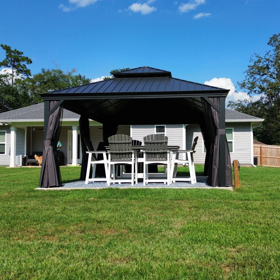 PURPLE LEAF Patio Gazebo for Backyard Grey Hardtop Galvanized Steel Roof Awning with String Lights-clear - Image 151