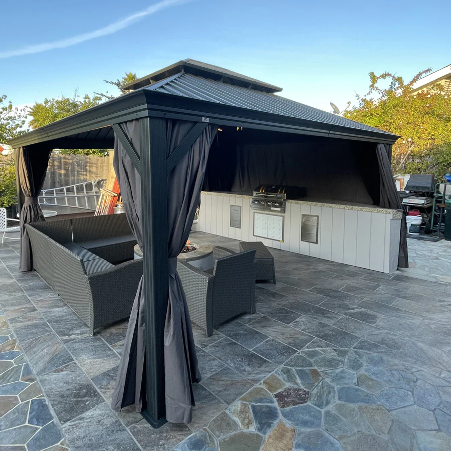 PURPLE LEAF Patio Gazebo for Backyard Grey Hardtop Galvanized Steel Roof Awning with String Lights-clear - Image 155