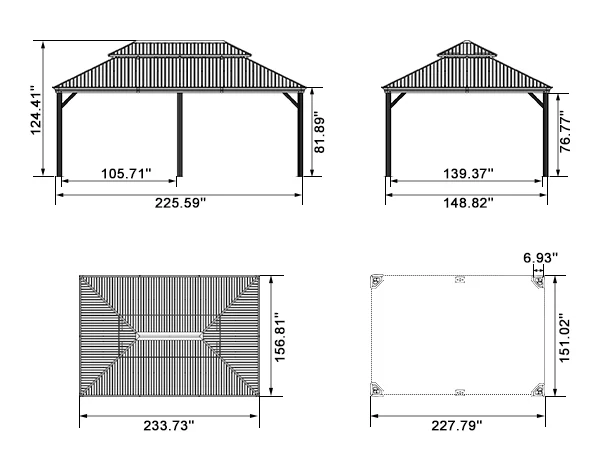PURPLE LEAF Patio Gazebo for Backyard Grey Hardtop Galvanized Steel Roof Awning with String Lights-clear - Image 163