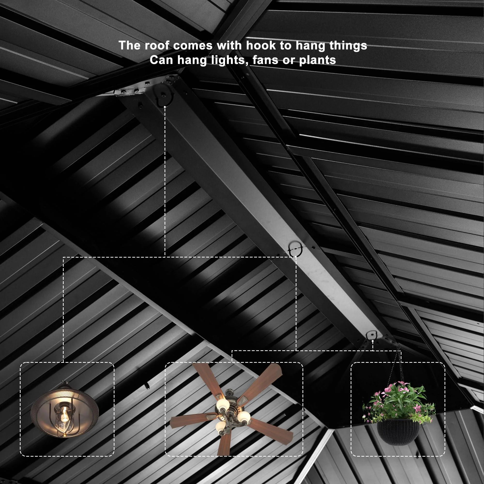 PURPLE LEAF Patio Gazebo for Backyard Grey Hardtop Galvanized Steel Roof Awning with String Lights-clear - Image 17