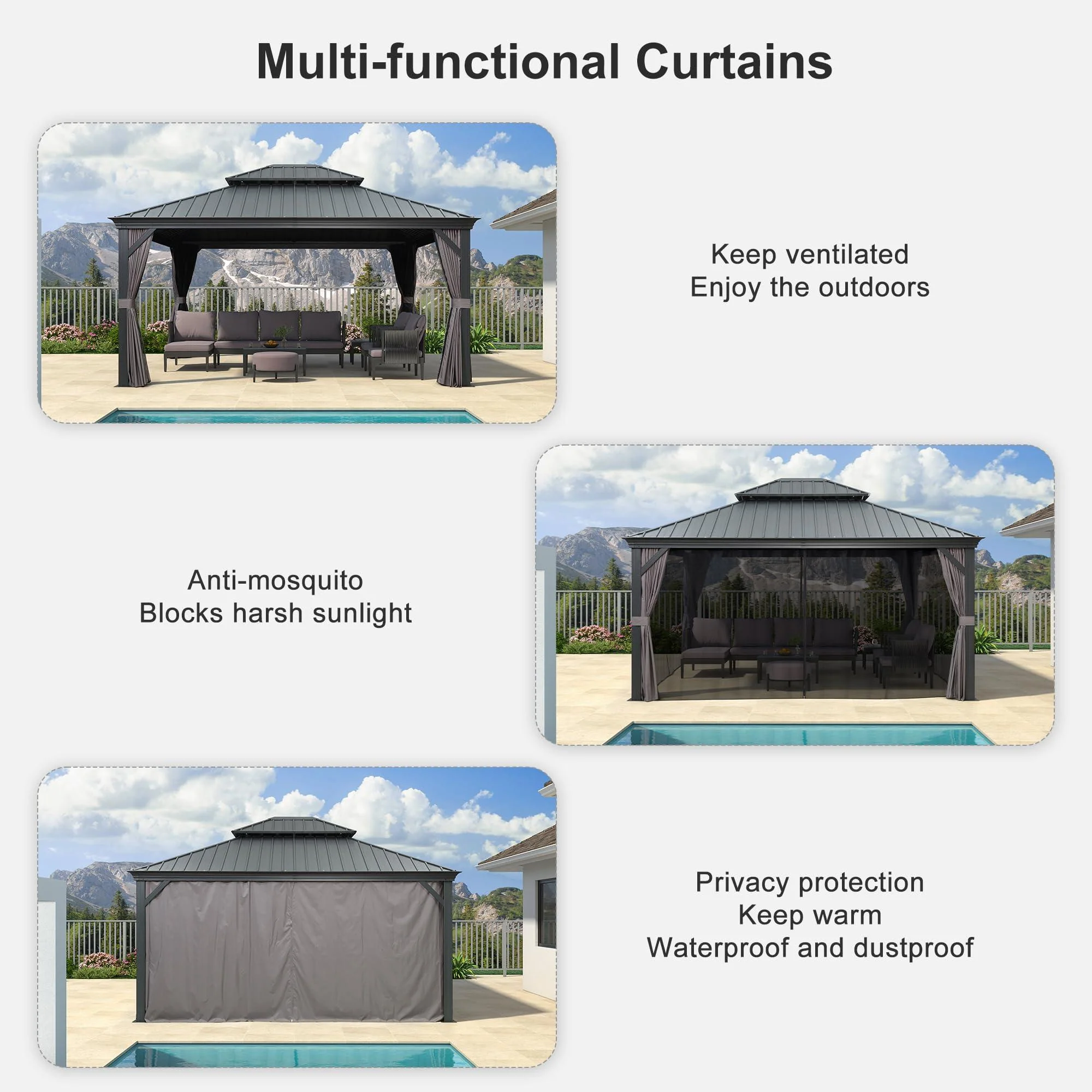 PURPLE LEAF Patio Gazebo for Backyard Grey Hardtop Galvanized Steel Roof Awning with String Lights-clear - Image 25