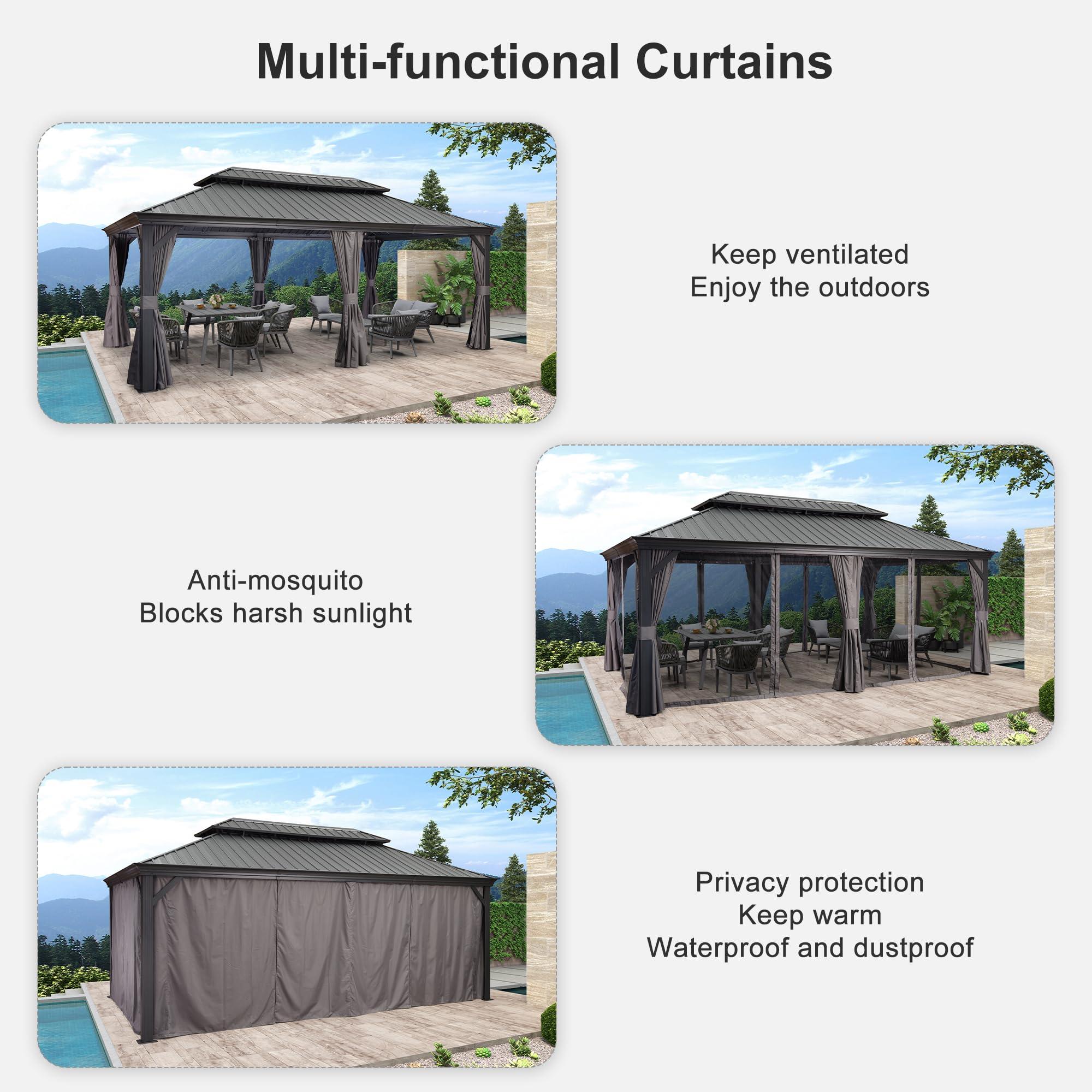 PURPLE LEAF Patio Gazebo for Backyard Grey Hardtop Galvanized Steel Roof Awning with String Lights-clear - Image 36