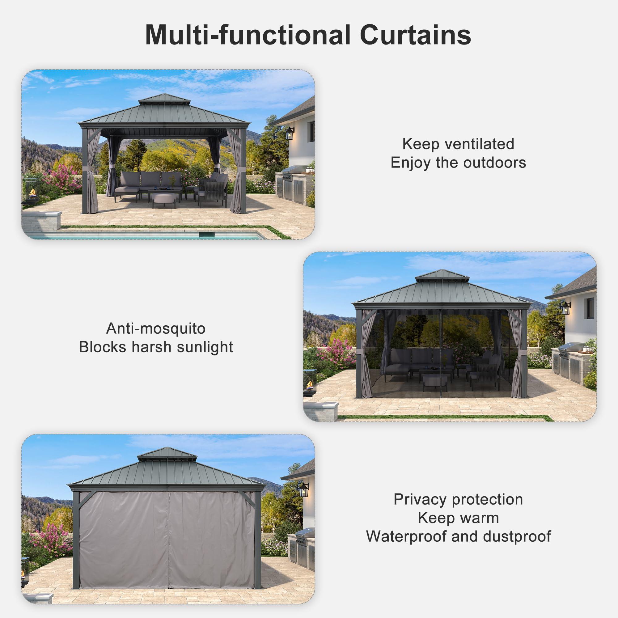PURPLE LEAF Patio Gazebo for Backyard Grey Hardtop Galvanized Steel Roof Awning with String Lights-clear - Image 45