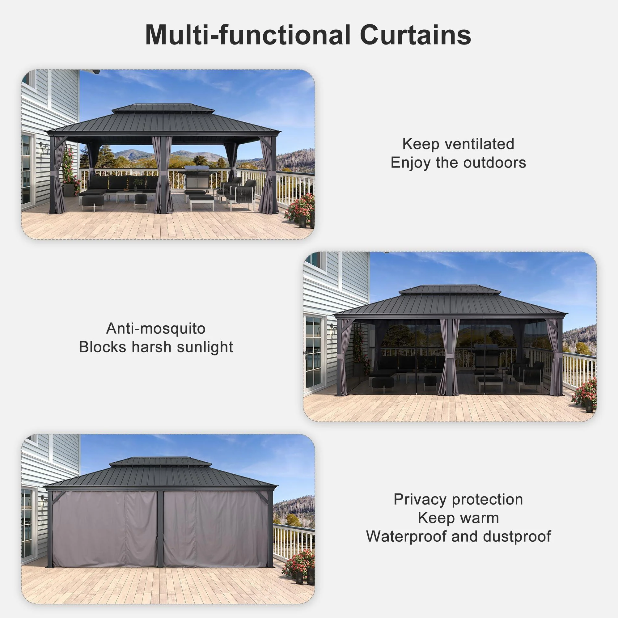 PURPLE LEAF Patio Gazebo for Backyard Grey Hardtop Galvanized Steel Roof Awning with String Lights-clear - Image 55
