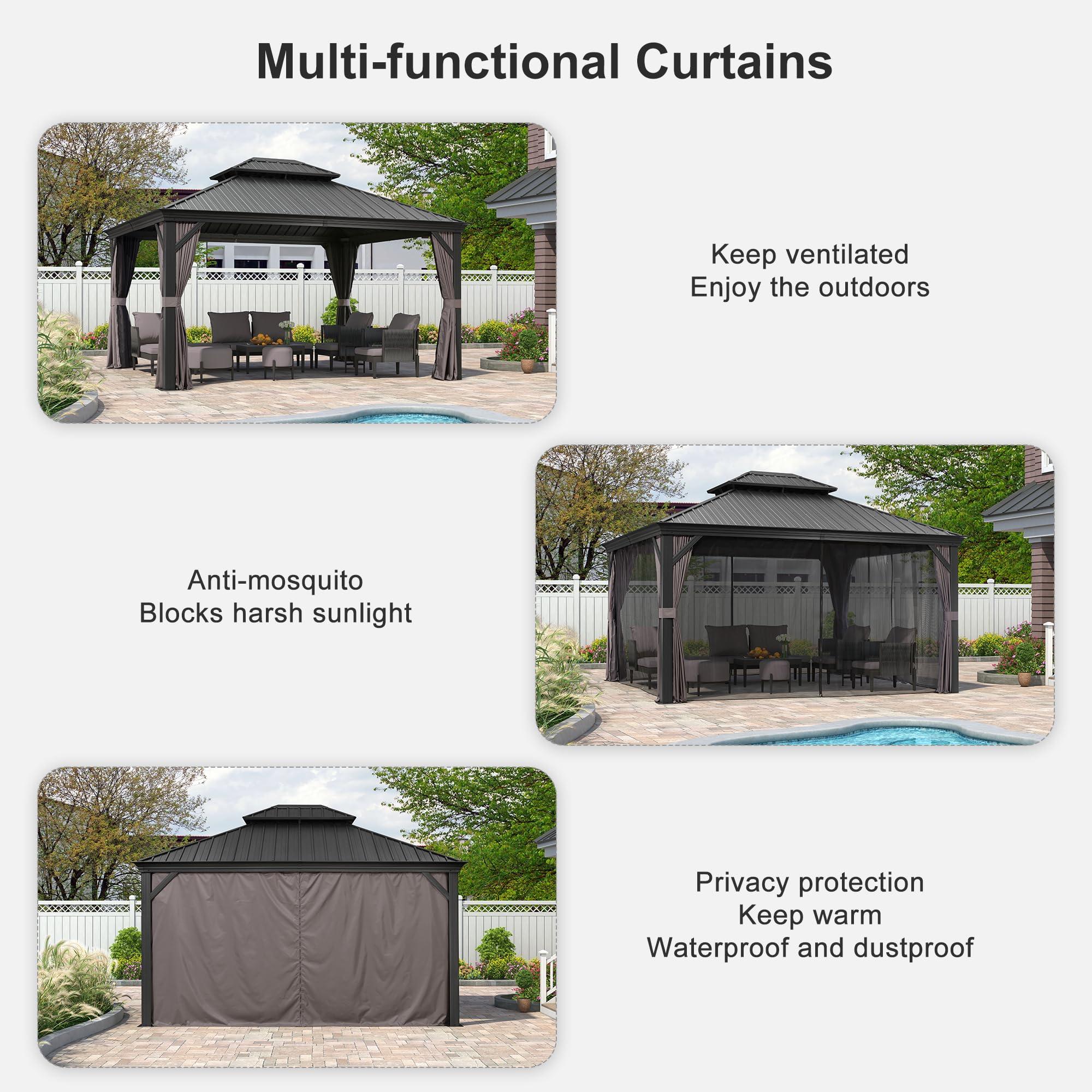 PURPLE LEAF Patio Gazebo for Backyard Grey Hardtop Galvanized Steel Roof Awning with String Lights-clear - Image 6
