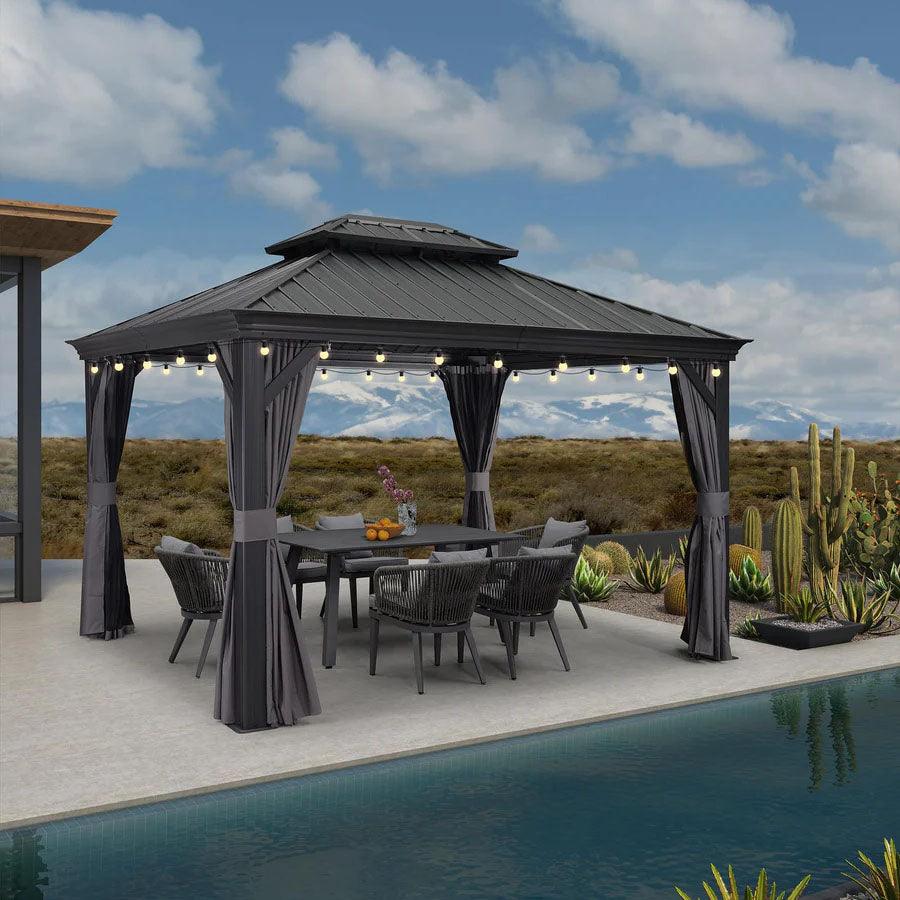 PURPLE LEAF Patio Gazebo for Backyard Grey Hardtop Galvanized Steel Roof Awning with String Lights-clear - Image 64
