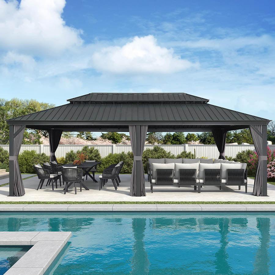 PURPLE LEAF Patio Gazebo for Backyard Grey Hardtop Galvanized Steel Roof Awning with String Lights-clear - Image 66