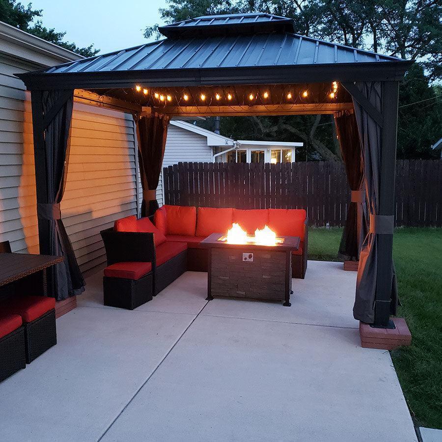 PURPLE LEAF Patio Gazebo for Backyard Grey Hardtop Galvanized Steel Roof Awning with String Lights-clear - Image 74