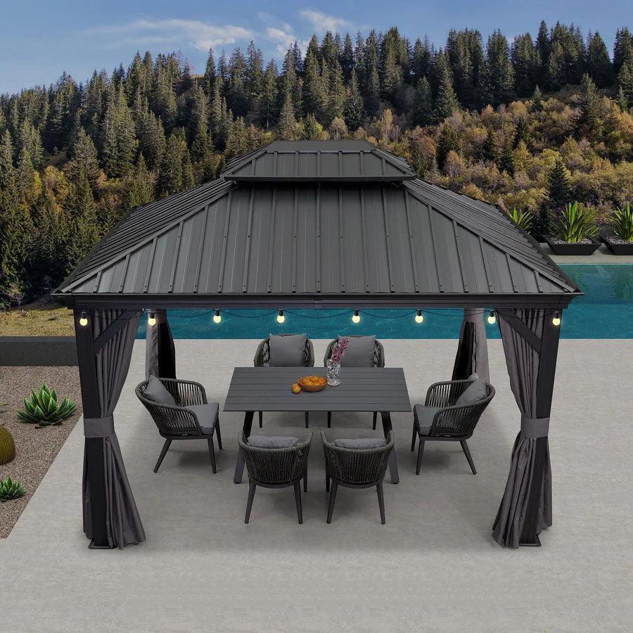 PURPLE LEAF Patio Gazebo for Backyard Grey Hardtop Galvanized Steel Roof Awning with String Lights-clear - Image 75