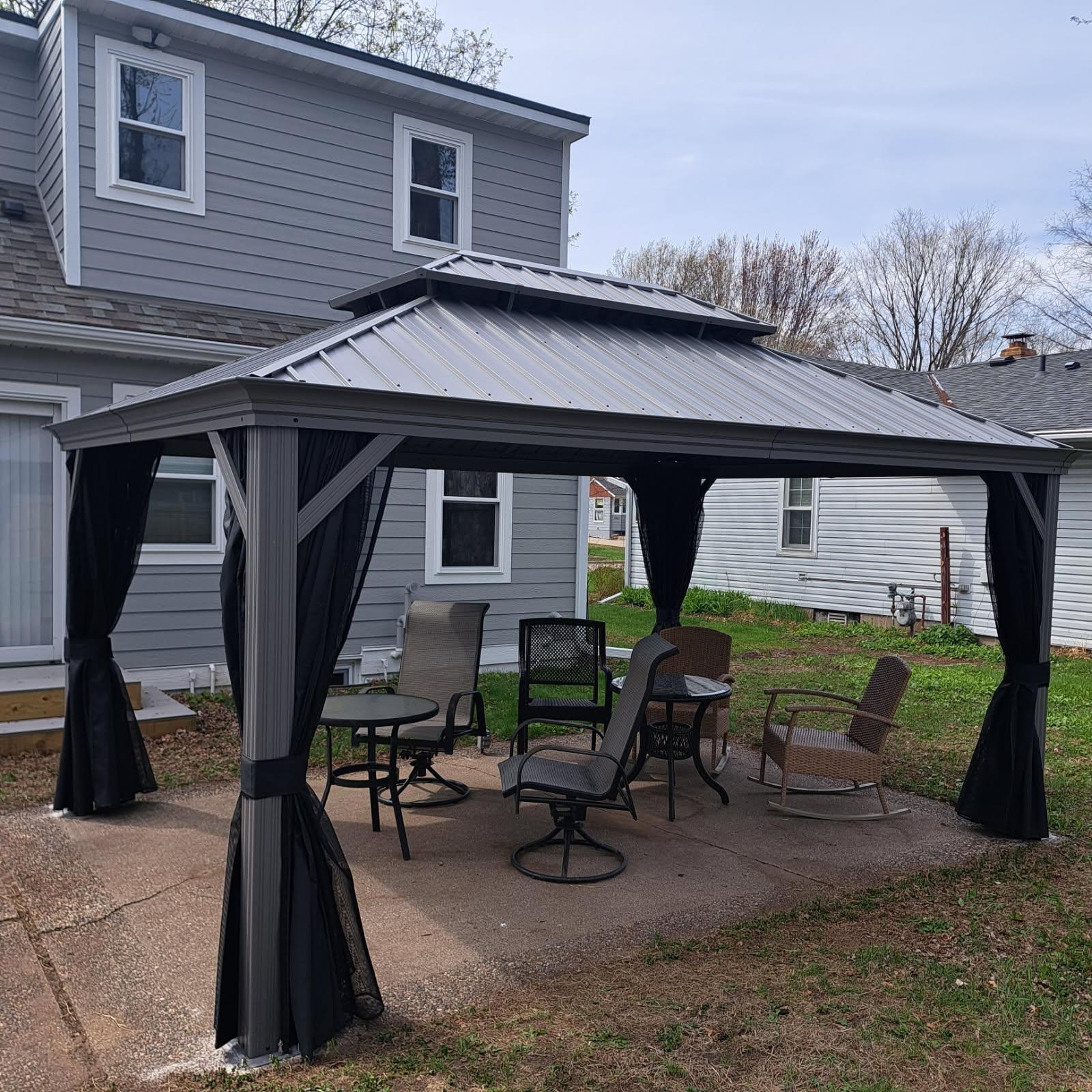 PURPLE LEAF Patio Gazebo for Pool Light Grey Hardtop Galvanized Steel Roof with String Lights-milky - Image 80